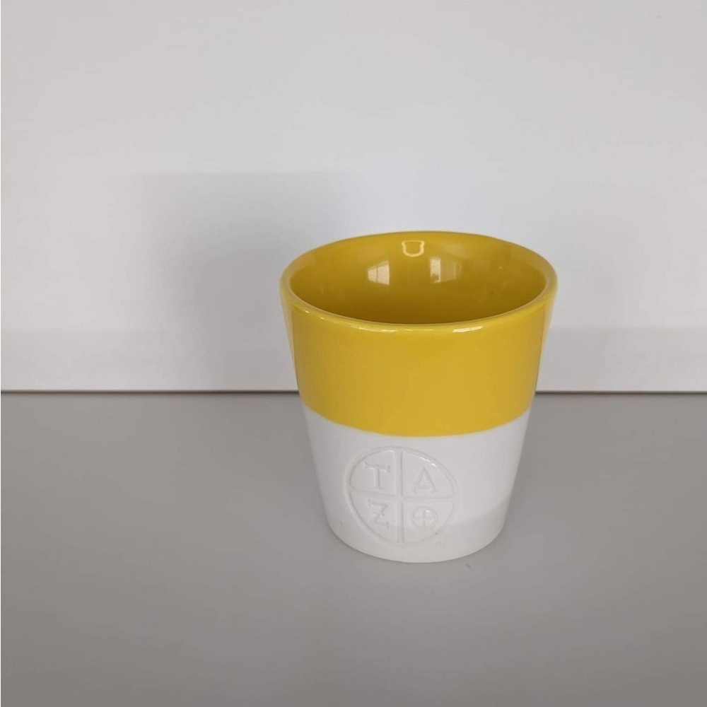 NEW Starbucks Coffee Tazo Tea Mug Yellow White Bone China Tazo Logo 8 oz 2012
